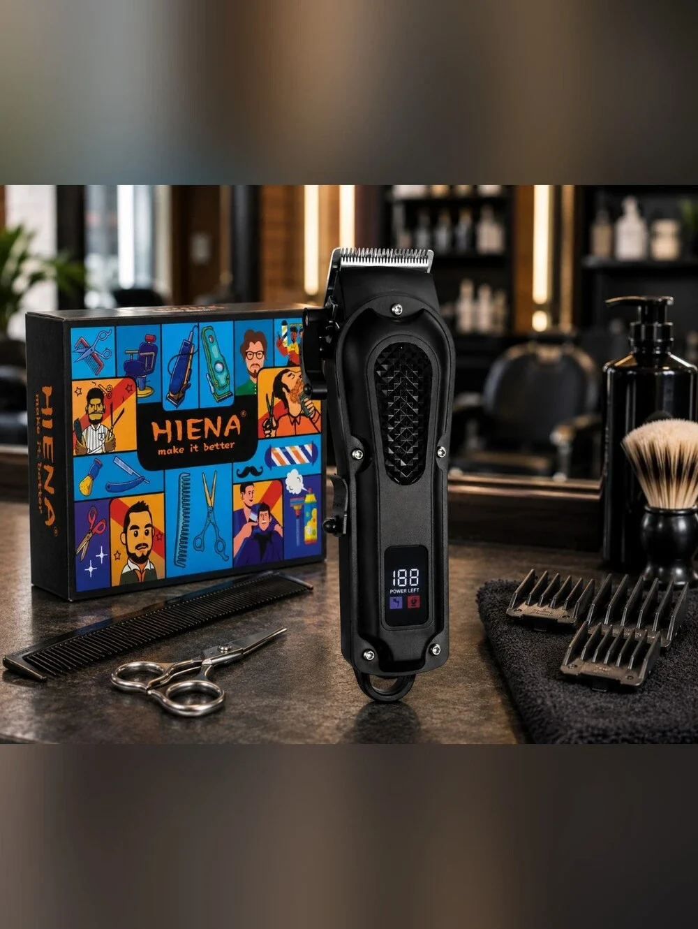 HIENA Professional Cordless Hair Clipper Barber Trimmer Kit LCD Display Recharge